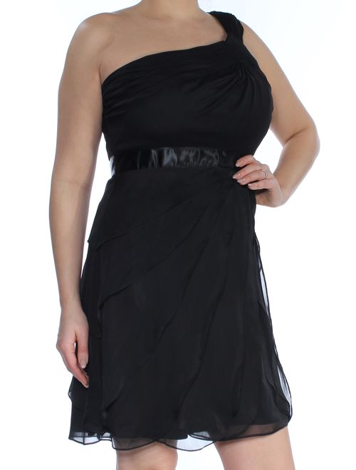 Adrianna Papell Womens Tiered One Shoulder Cocktail Dress