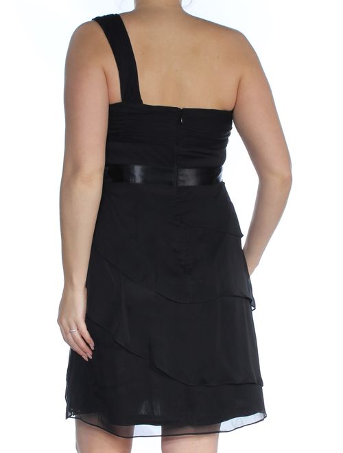 Adrianna Papell Womens Tiered One Shoulder Cocktail Dress