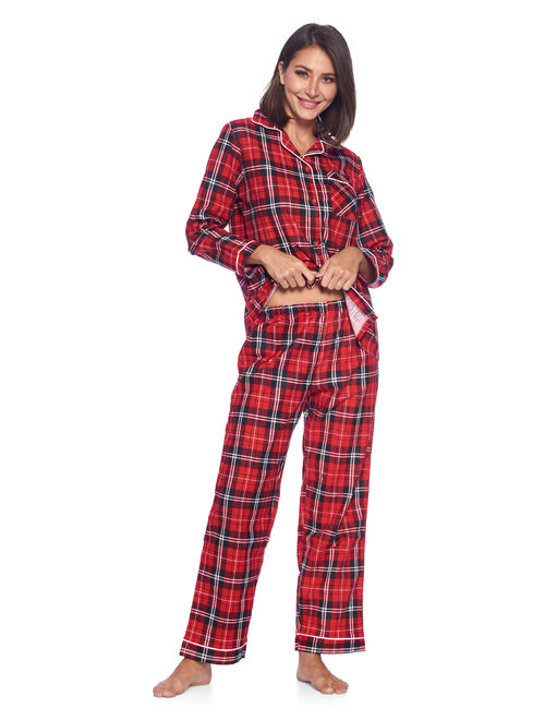 Casual Nights Women's Flannel Long Sleeve Button Down Pajama Set