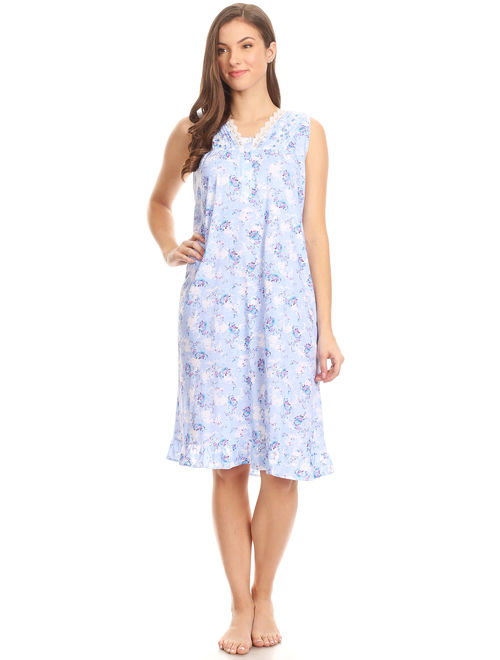 100112 Womens Nightgown Sleepwear Pajamas - Woman Sleeveless Sleep Dress Nightshirt Blue 3X
