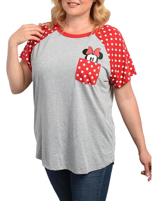Disney Minnie Mouse Pocket Polka-Dot T-Shirt Red Gray (Juniors)