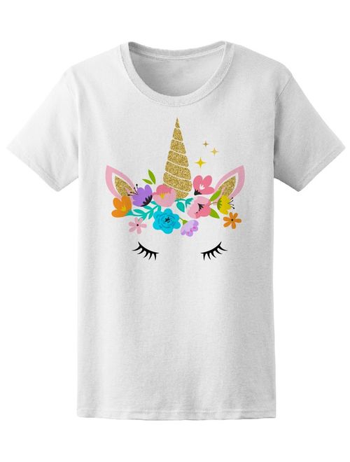 Unicorn Cute Face With Flowers Tee Women's -Image by Shutterstock