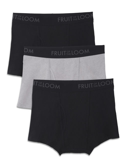 Fruit of the Loom Men's Breathable Black and Gray Short Leg Boxer Briefs, 3 Pack, Size 2XL