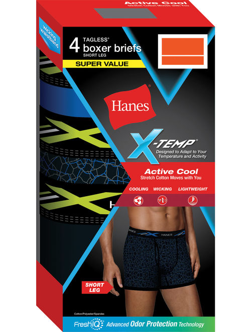 Hanes Mens X-Temp Active Cool Short Leg Boxer Brief 4 Pack, Size Medium