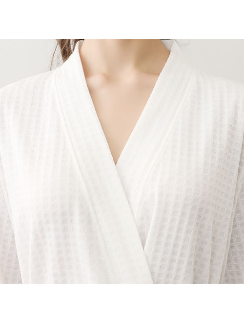 Bath Robe for Women & Men, Uarter Waffle Weave Bathrobe Couple Bath Robes Practical Night-robe for Spring and Summer, White, XXXL