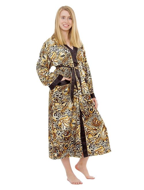 Up2date Fashion's Women's Beige Animal Print Long Robe with Pockets
