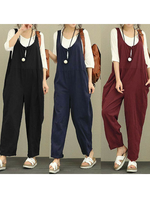 Multitrust Women Wide Jumpsuit Rompers Casual Dungaree Harem Trousers Overall Loose Pants