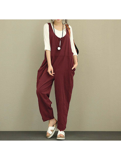 Multitrust Women Wide Jumpsuit Rompers Casual Dungaree Harem Trousers Overall Loose Pants