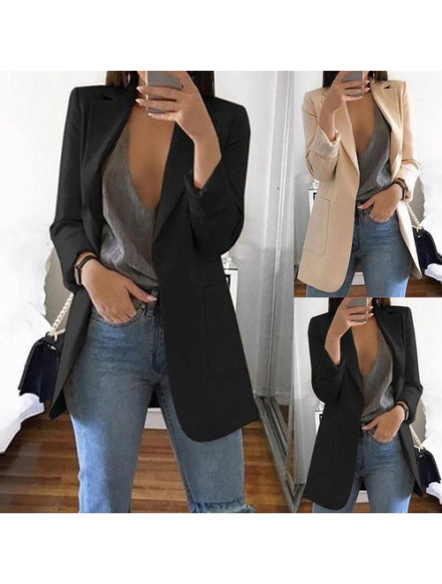 Hirigin Women Slim Casual Blazer Jacket Top Outwear Long Sleeve Career Formal Long Coat