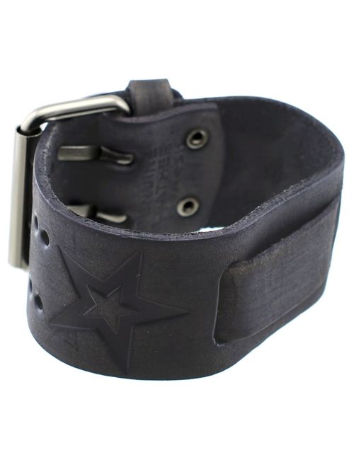 Nemesis #FST-KK 20mm Lug Width Charcoal Grey Star Icon Wide Leather Cuff Watch Band