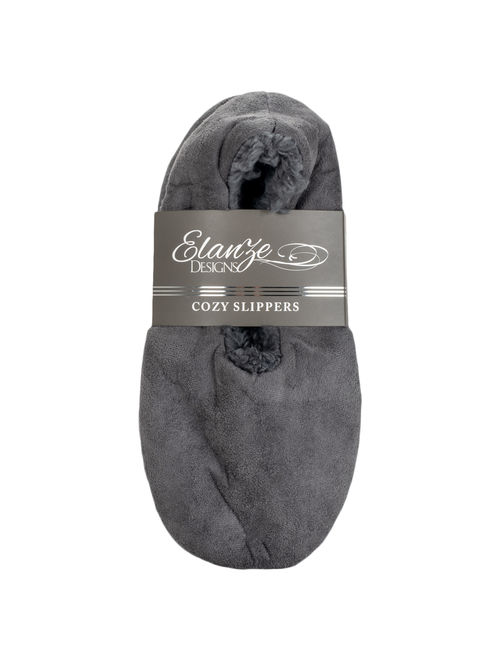 Grey Solid Tone Mens Plush Lined Cozy Non Slip Indoor Soft Slippers - Large