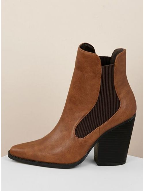 Pointy Toe Stretch Sides Block Heel Ankle Boots