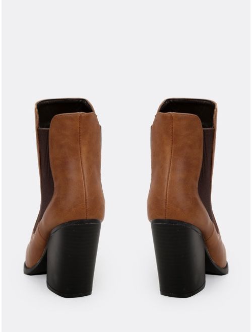 Pointy Toe Stretch Sides Block Heel Ankle Boots