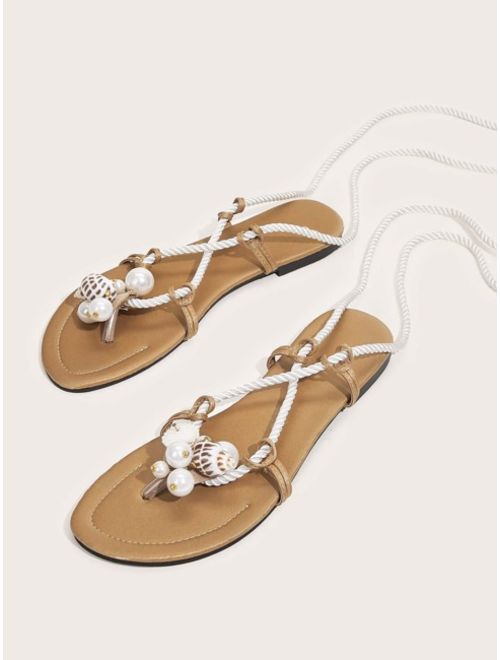 Faux Pearl Decor Cross Strap Sandals