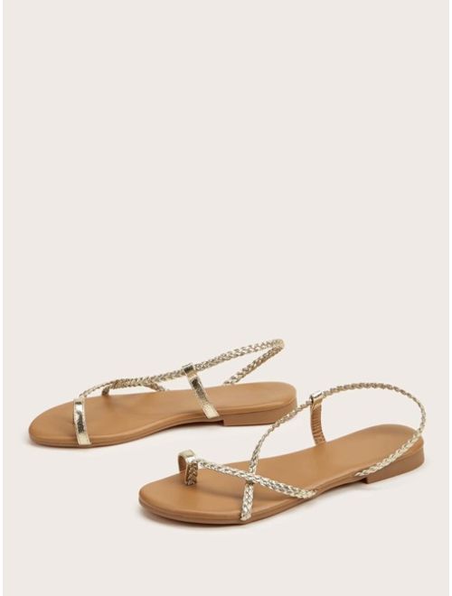 Toe Ring Braided Strap Flat Sandals