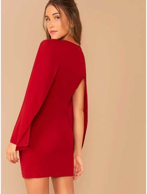 Shein Solid Cloak Sleeve Bodycon Dress Without Belt