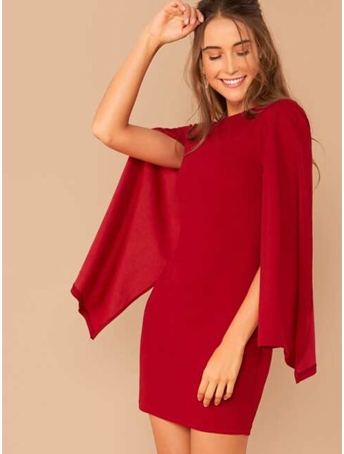 Shein Solid Cloak Sleeve Bodycon Dress Without Belt