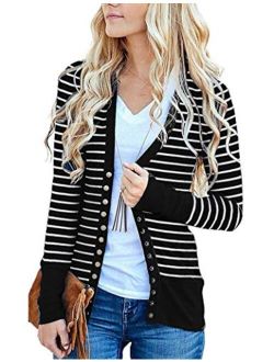 RichCoco Women's Button Down Cardigan Long Sleeve Tops Shirts Outwear Solid Knit Ribbed Open Front Cardigan Sweaters