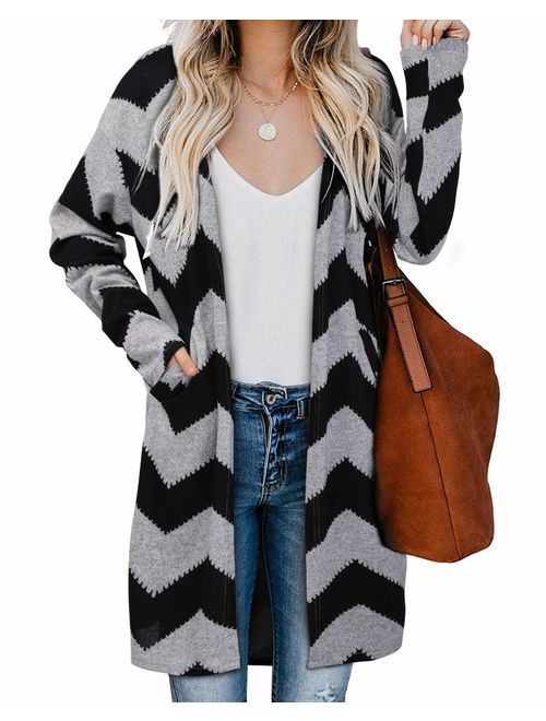 OUGES Women's Open Front Cardigan with Pockets Long Sleeve Lightweight Coat