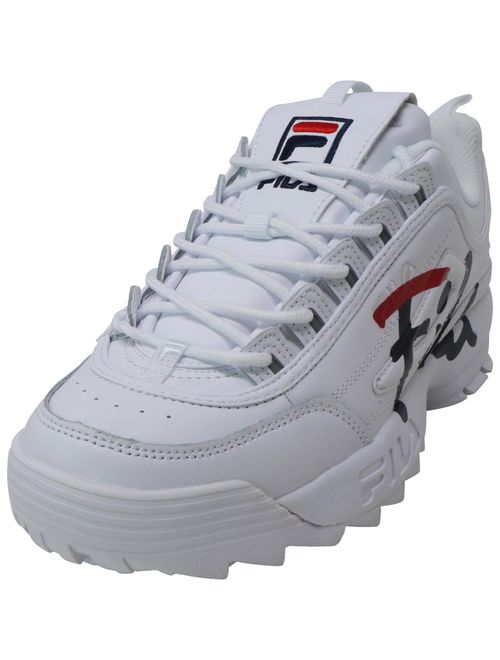 Fila Women's Disruptor Ii Script White / Navy Red Ankle-High Leather Sneaker - 9M