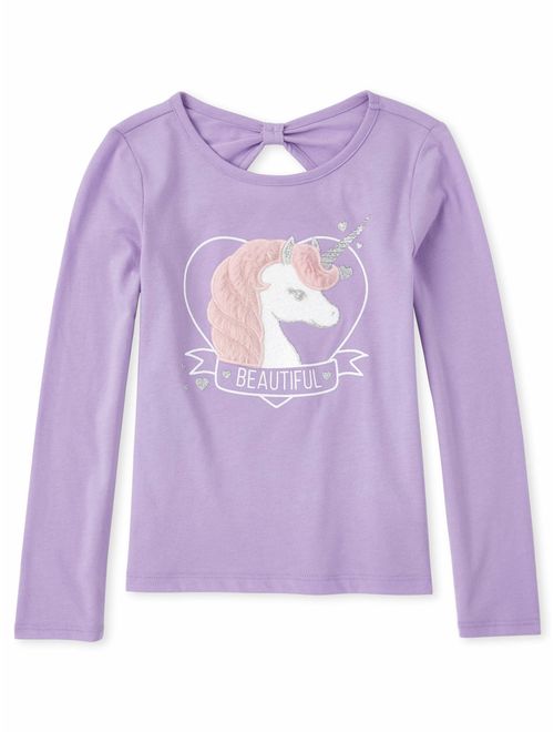 The Children's Place Girls 4-14 3D Fur Unicorn Long Sleeve T-Shirt