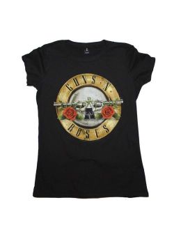Rockline BRA-12161384-S Guns N Roses Distressed Bullet Juniors Adult Womens T-Shirt, Black - Small