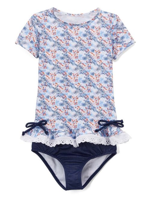 Azul Girls Blue Southern Charm Short Sleeve Rash Guard Bikini Set 8