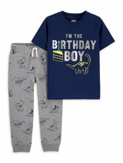 Baby Toddler Boy Birthday Short Sleeve T-shirt & Pants, 2pc Outfit Set