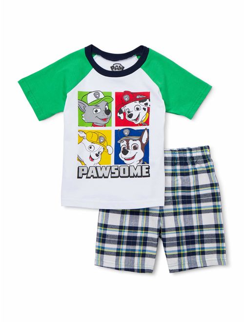 Paw Patrol Baby Toddler Boy Raglan T-shirt & Plaid Shorts, 2pc Outfit Set