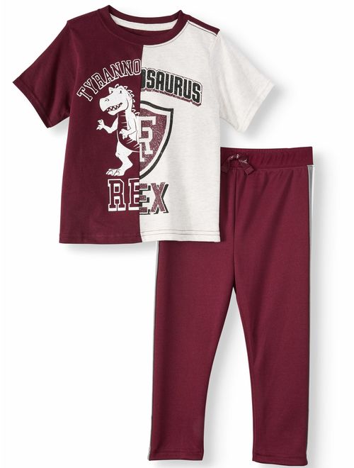 Garanimals Short Sleeve Split Seam Graphic T Shirt & Side Striped Pants, 2pc Outfit Set (Toddler Boys)