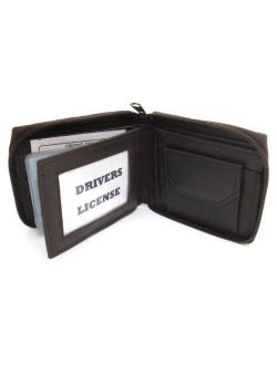 Mens Brown Leather Wallet Lamb Zippered Bifold 782B