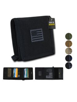 RAPDOM Men's Tri-Fold Wallet Tactical Non Stick ID Window 18 Compartment USA Flag, Thin Blue Line