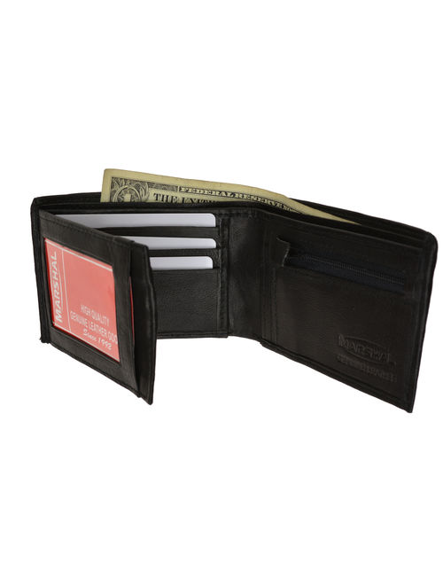Genuine Leather Mens Bifold Wallet with Change Pocket 1692 (C) Black