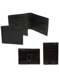 Black Pebble Milled Leather Billfold Wallet and Black Card Case