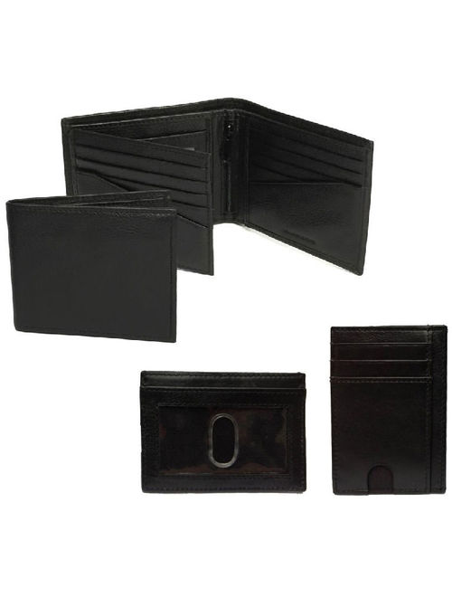George Black Pebble Milled Leather Billfold Wallet and Black Card Case
