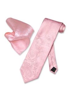 Pink PAISLEY NeckTie & Handkerchief Matching Men's Neck Tie Set