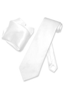 Biagio 100% SILK Solid WHITE Color NeckTie & Handkerchief Men's Neck Tie Set