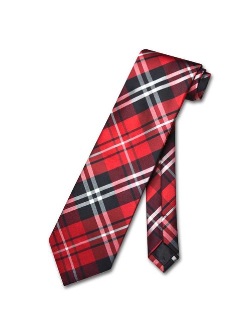 Vesuvio Napoli NeckTie Black Red White PLAID Design Men's Neck Tie