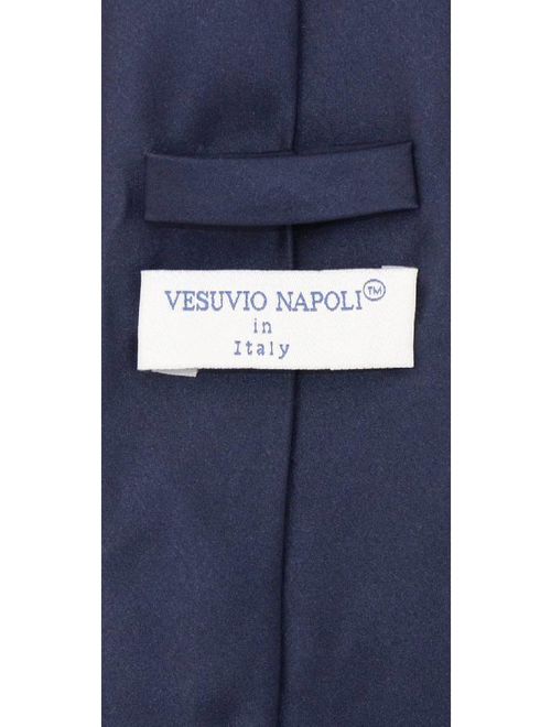 Vesuvio Napoli Solid EXTRA LONG NAVY BLUE NeckTie Handkerchief Mens Neck Tie Set