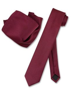 BURGUNDY Skinny 2.5" NeckTie Handkerchief Mens Neck Tie Set
