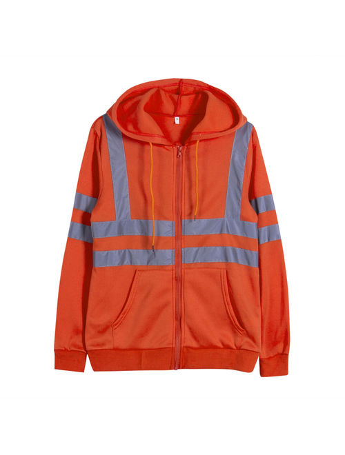 Mens Hi-Vis Insulated Safety Bomber Reflective Hooded Sweatshirt Coat HIGH VISIBILITY