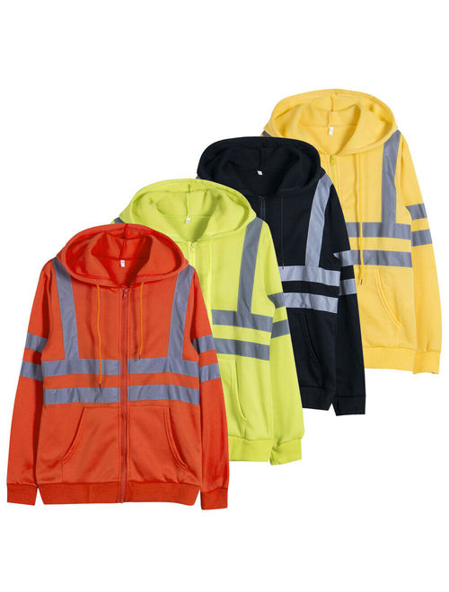 Mens Hi-Vis Insulated Safety Bomber Reflective Hooded Sweatshirt Coat HIGH VISIBILITY