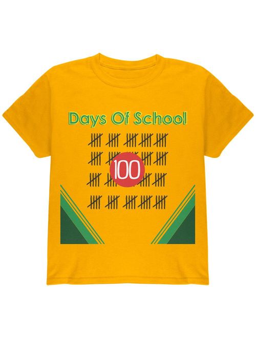 100 Days Of School Crayon Youth T Shirt Gold YMD