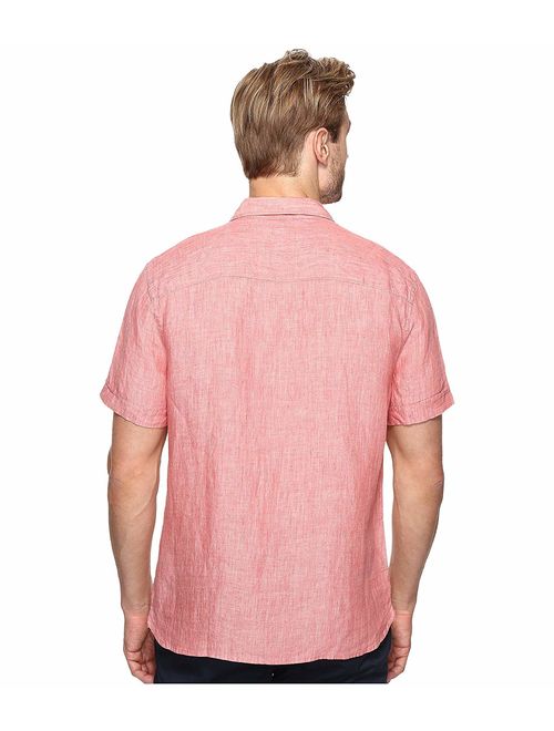 Perry Ellis Short Sleeve Solid Linen Shirt Mineral Red