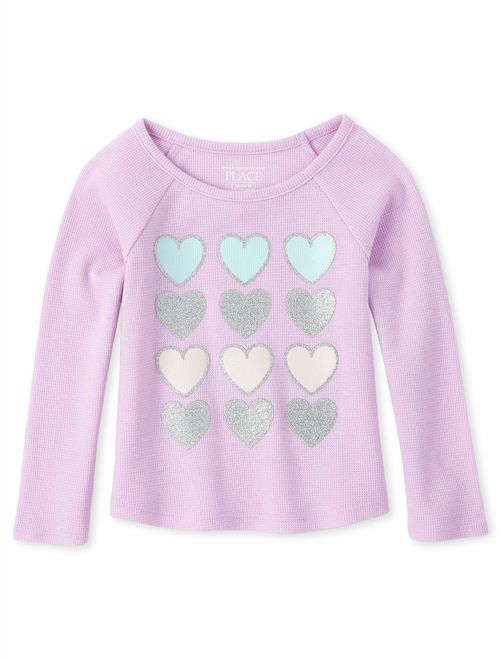 The Children's Place Baby Toddler Girl Glitter Heart Graphic Raglan T-Shirt