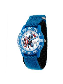 Captain America Boys' Plastic Case Watch, Blue Nylon Strap