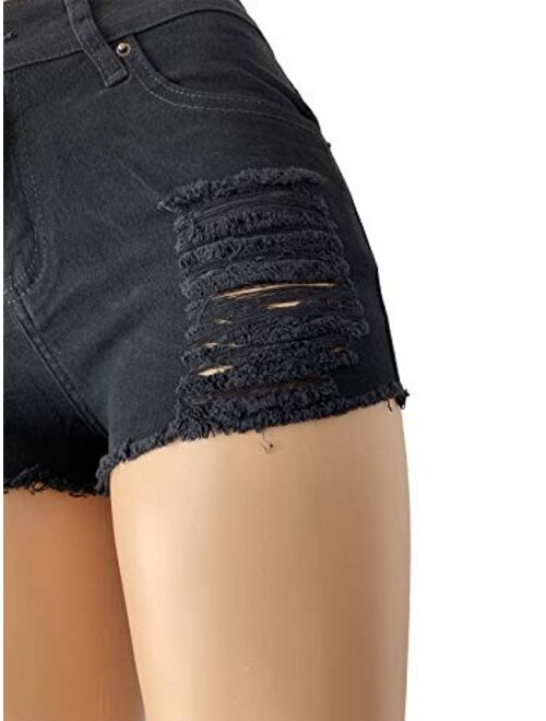 Aodrusa Womens Ripped Denim Shorts Mid Rise Body Enhancing Curvy Cutoff Distressed Jeans
