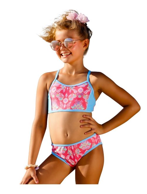 Sun Emporium Girls Coral Pink Gypsy Action Back Bikini 2 Pc Swimsuit