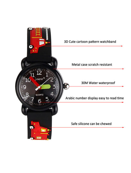 ELEOPTION Kids Watch (Black Fire truck) For Boys Birthday gifts, Christmas gifts, New Year gifts