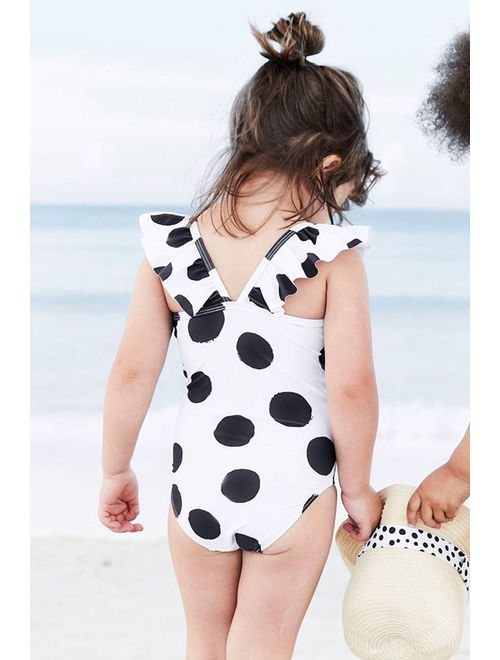 Styles I Love Baby Toddler Girl Polka Dots Black and White One-Piece Swimsuit Bathing Suit Summer Beach Pool Swimwear (34/4-5 Years)
